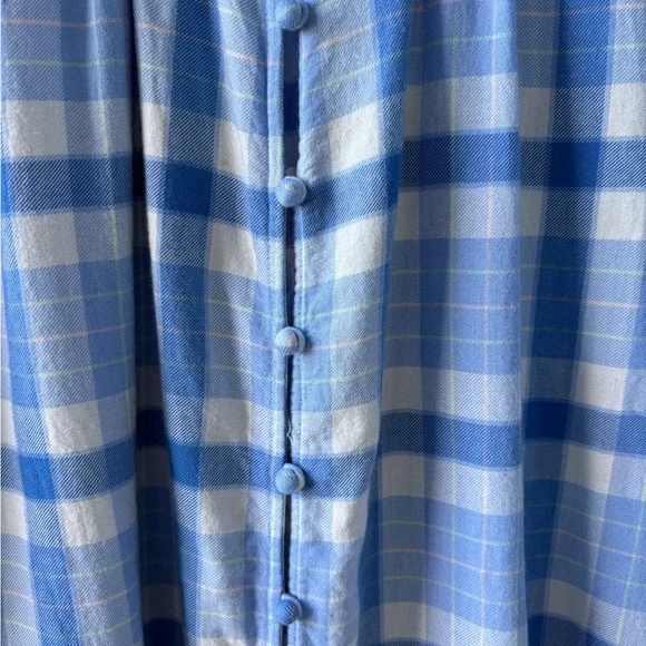 Vineyard Vines XXL Blue Checkered Button Front Short Sleeve Top Ruffle Neck Soft - Picture 6 of 12